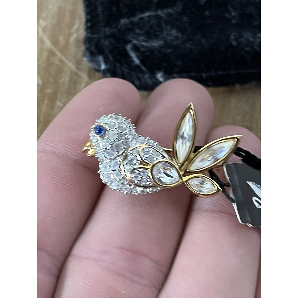 Swarovski Crystal Clear & Blue Eye Gold Tone Bird Brooch Pin Rare Discontinued - Picture 15 of 16